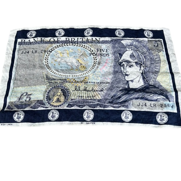 VTG Ulster British Tea Towel Set Irish Linen Beasts Bank Note London People GUC - Picture 6 of 13